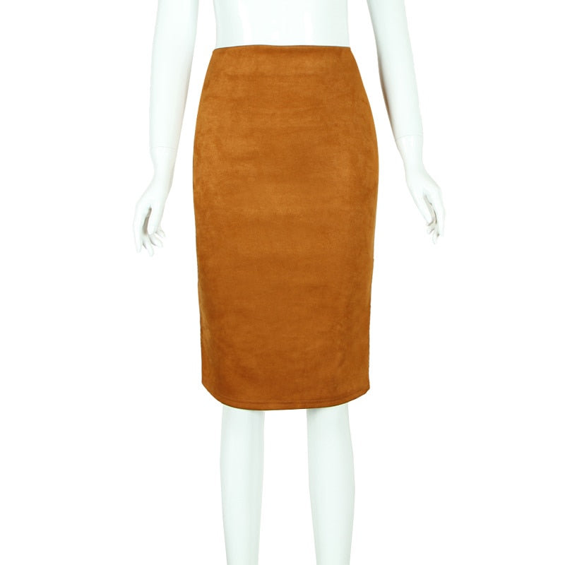 Sexy Multi Color Suede Midi Pencil Skirt