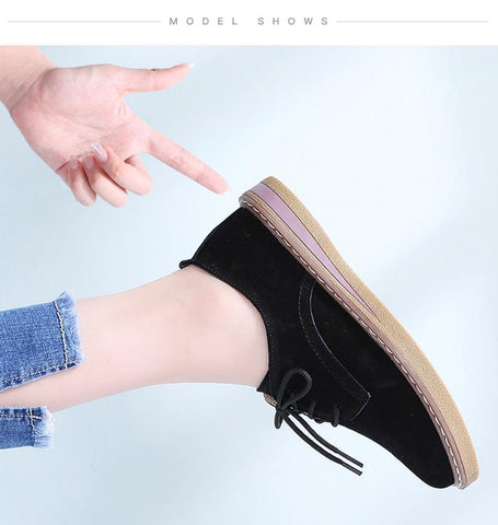 Flats Sneakers Leather Suede Lace Up Boat Shoes Round Toe Flats