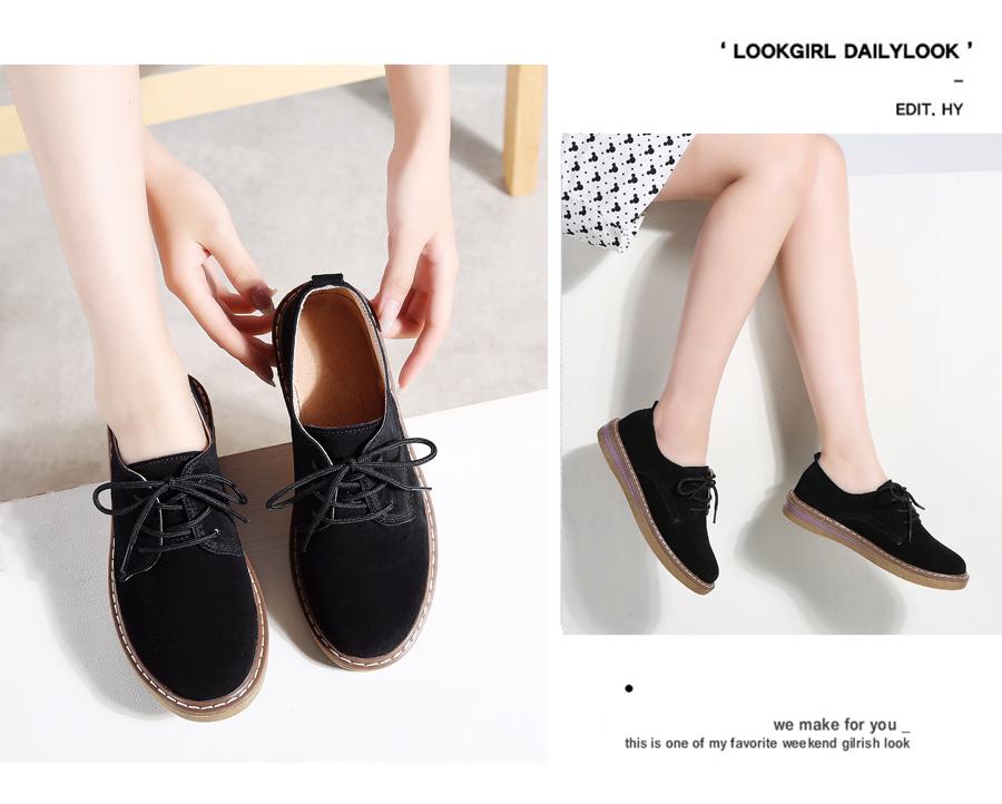Flats Sneakers Leather Suede Lace Up Boat Shoes Round Toe Flats