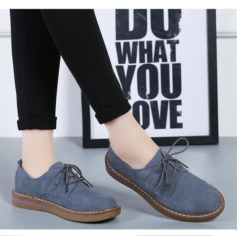 Flats Sneakers Leather Suede Lace Up Boat Shoes Round Toe Flats