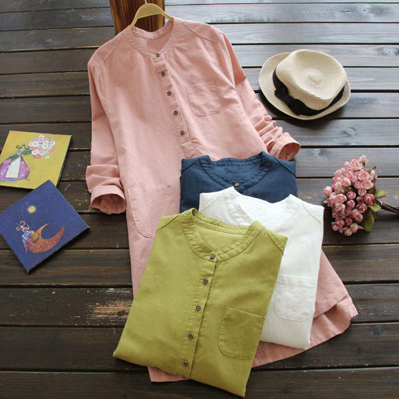 Simple Cotton Pockets Tunic Shirt Dress