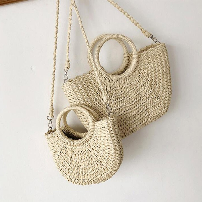 Straw Handbags Vintage Casual Shoulder Women Tote Bags