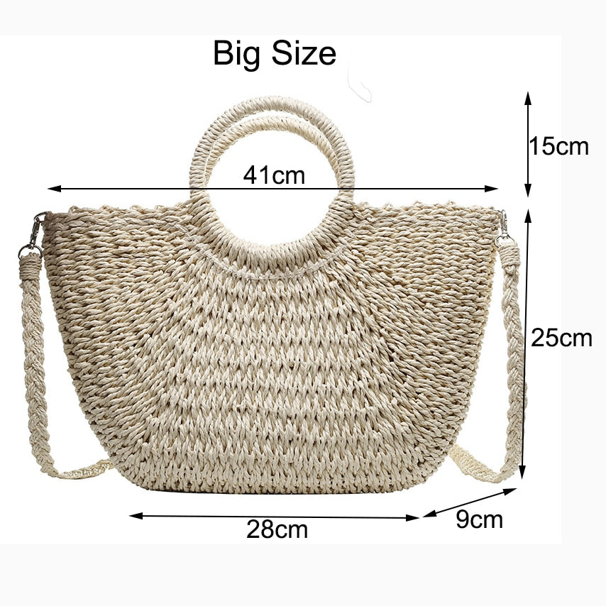 Straw Handbags Vintage Casual Shoulder Women Tote Bags