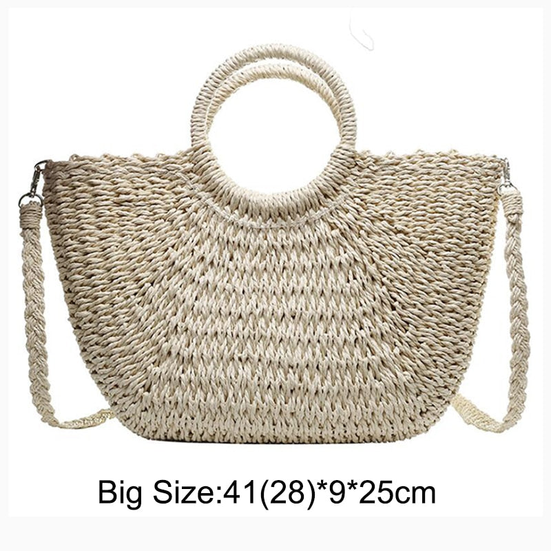 Straw Handbags Vintage Casual Shoulder Women Tote Bags