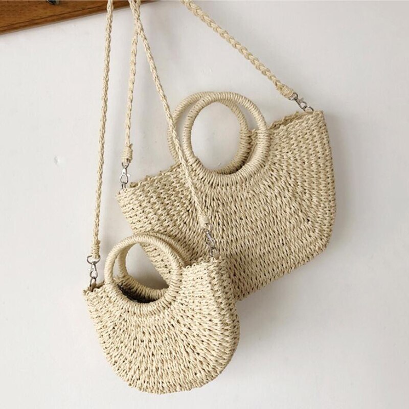 Straw Handbags Vintage Casual Shoulder Women Tote Bags