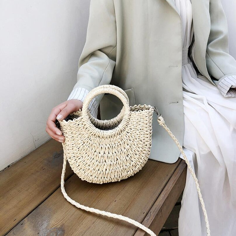 Straw Handbags Vintage Casual Shoulder Women Tote Bags