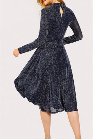 Solid Draped A-Line Shirt Dress Glitter Button Party Dress
