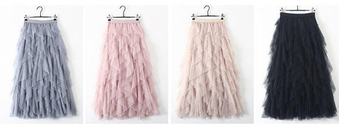 Irregular Tulle Skirt Elegant High Waist Pleated