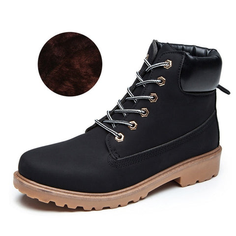Fashion Pu Leather Round Toe Lace-Up Ankle Boot