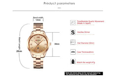 Luxury Rhinestone Steel Quartz Brand Calendar Ladies Dress Wristwatch