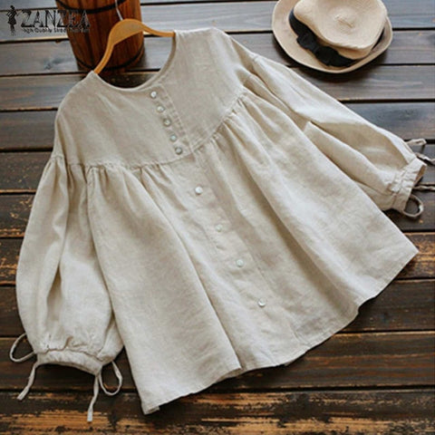 Fashion Ruffle Tunic Vintage Casual Linen Top
