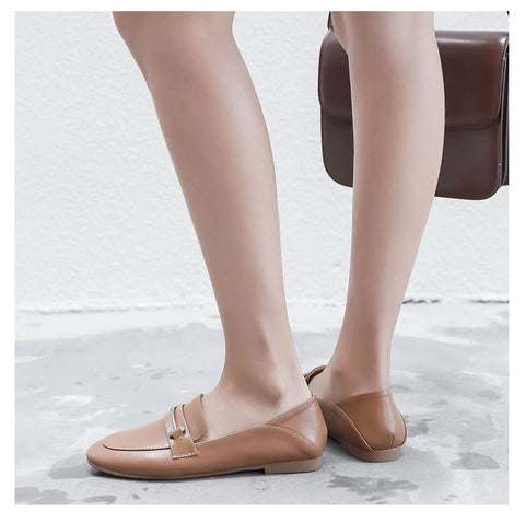 Fashion Casual Leather Flats Square Toe Loafers Soft Sole Shoes