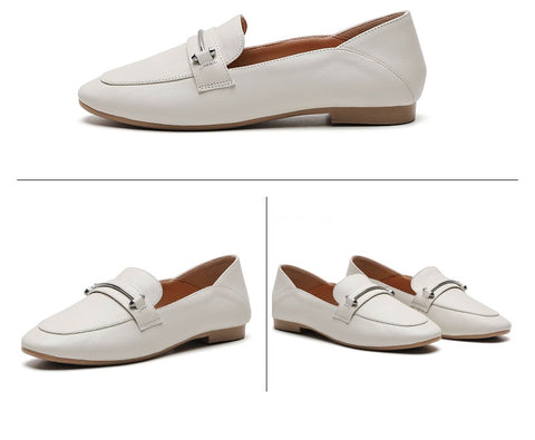Fashion Casual Leather Flats Square Toe Loafers Soft Sole Shoes
