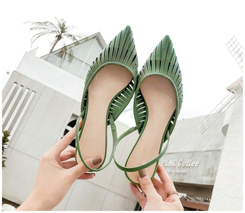 Brand Design Pointed Toe Slip On Mule Low Heel Strap Shoes