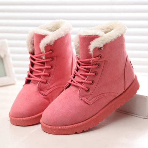 Snow Boots Flat Lace Up Winter Suede Ankle Boots