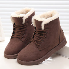 Snow Boots Flat Lace Up Winter Suede Ankle Boots