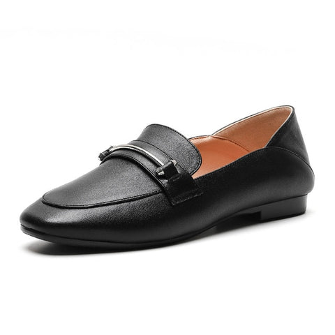 Fashion Casual Leather Flats Square Toe Loafers Soft Sole Shoes