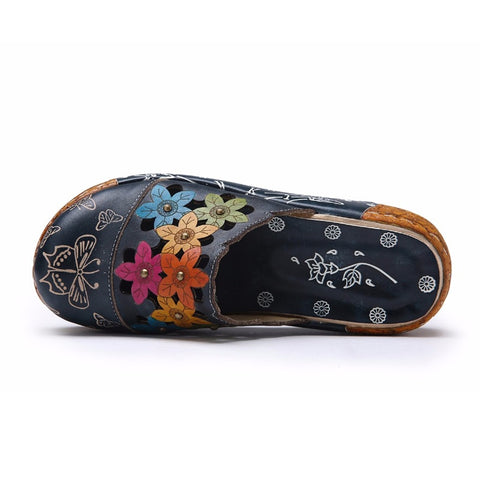 Genuine Leather  Handmade Slides Flip Flop On The Platform Clogs Woman Slippers Plus Size