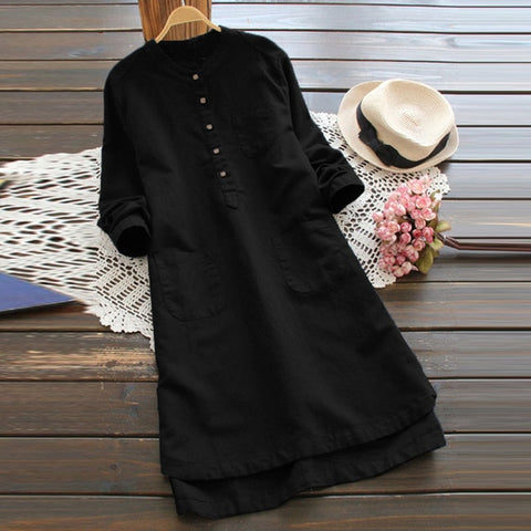 Simple Cotton Pockets Tunic Shirt Dress