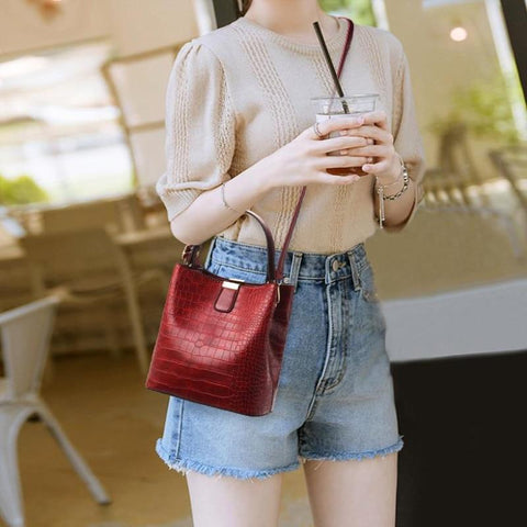 Retro Alligator Bucket Crocodile Pattern Handbag Shoulder Messenger Bags