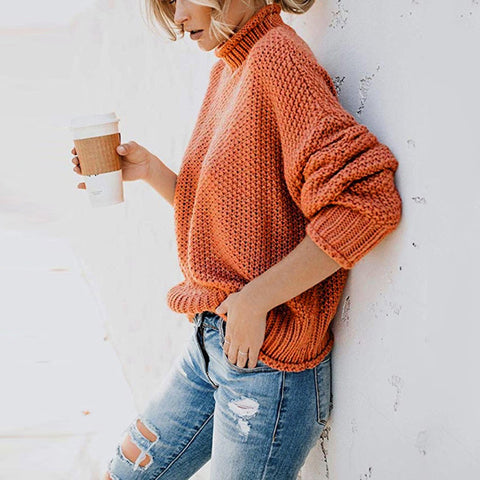 Casual Knitted Pullovers Warm Oversize Turtleneck Sweater