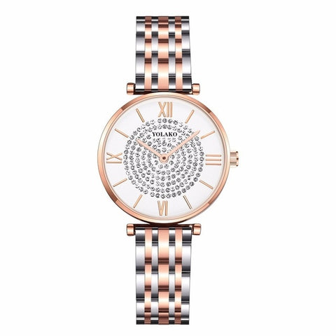 Crystal Casual Quartz Full Steel Round Dial Bracelet Watch