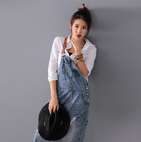 Spaghetti Strap Ripped Vintage Denim Dresses