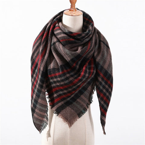 Triangle Scarf For Women Plaid Warm Cashmere Scarf