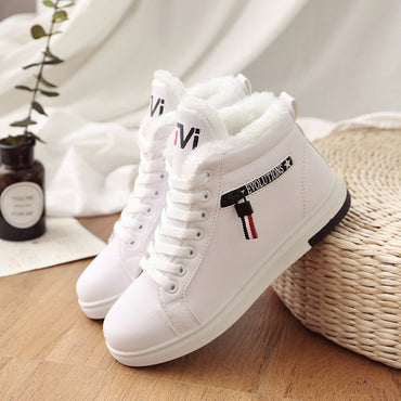 Ankle Boots Warm PU Plush Winter Woman Shoes Sneakers