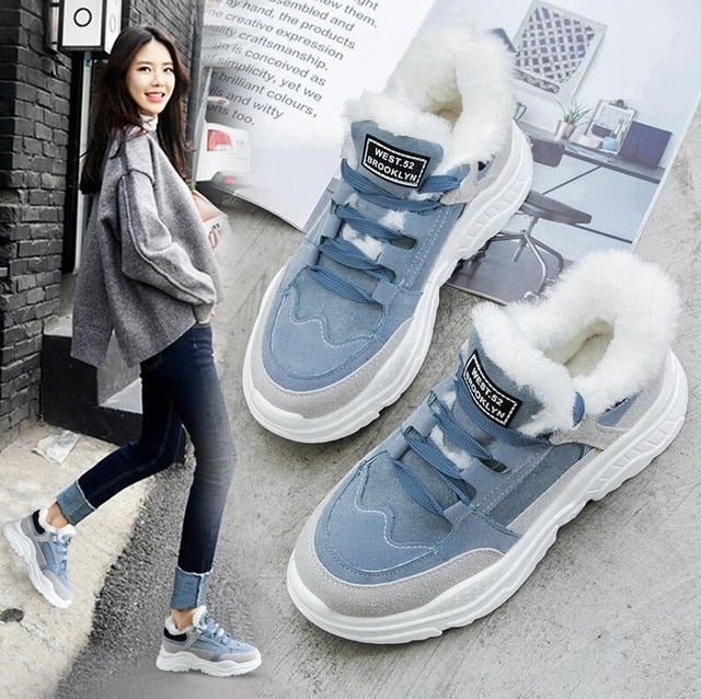 Platform Woman Boots Plush Casual Sneakers