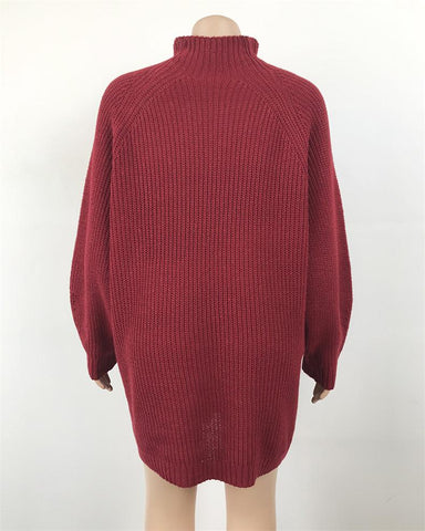 Oversized Knitted Sweater Solid Casual Elegant Turtleneck Dress