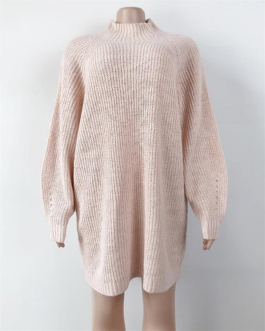 Oversized Knitted Sweater Solid Casual Elegant Turtleneck Dress