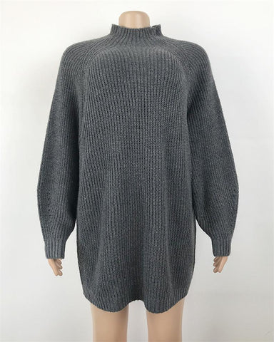 Oversized Knitted Sweater Solid Casual Elegant Turtleneck Dress