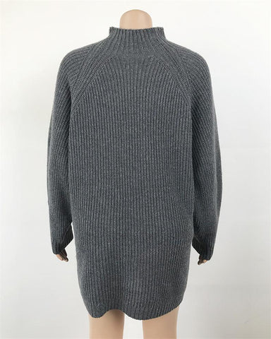 Oversized Knitted Sweater Solid Casual Elegant Turtleneck Dress
