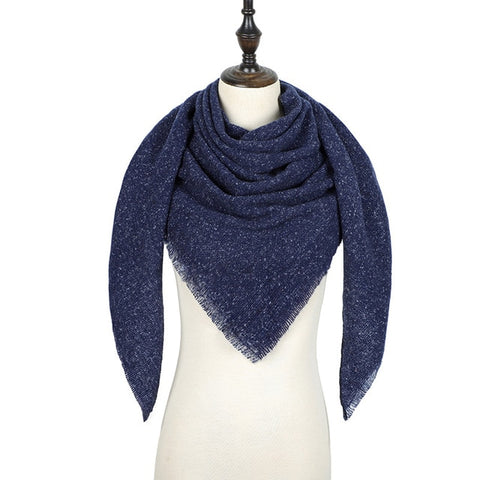 Plaid Triangle Pashmina Shawl Winter Cashmere Women Scarf