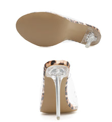 Leopard grain Summer Slippers PVC Transparent Thin Heels Shoes