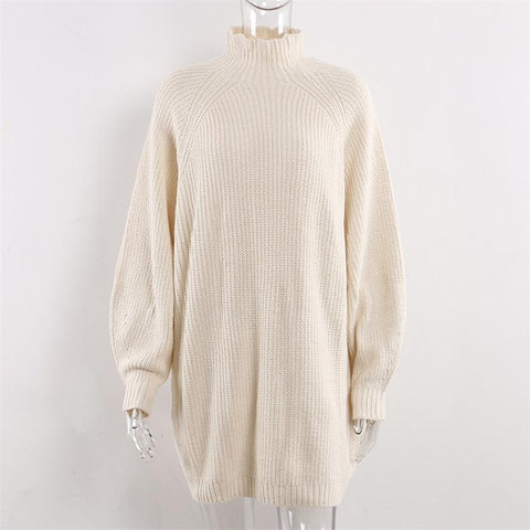 Oversized Knitted Sweater Solid Casual Elegant Turtleneck Dress