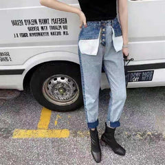 Vintage Loose Patchwork Streetwear Brand Boyfriends Jeans High Waist Pants