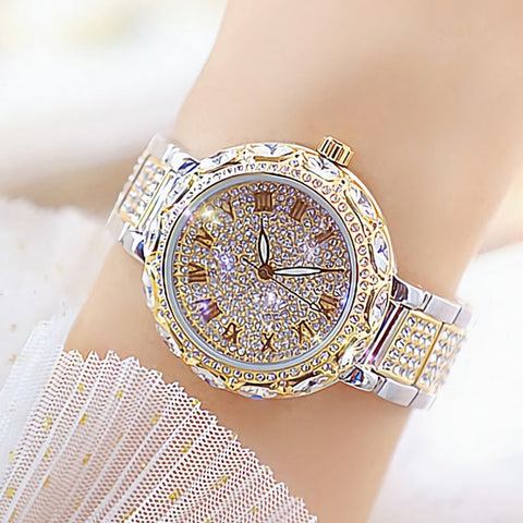Fashion Women Bracelet Watches Stainless Steel Rhinestone Crystal Ladies Quartz