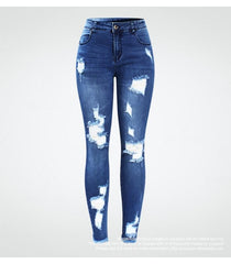 Ultra Stretchy Blue Tassel Ripped Pencil Skinny Jeans
