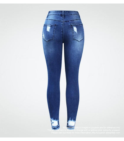 Ultra Stretchy Blue Tassel Ripped Pencil Skinny Jeans
