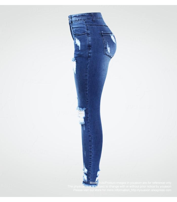 Ultra Stretchy Blue Tassel Ripped Pencil Skinny Jeans