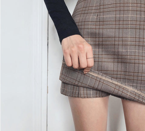 Retro Plaid Blazer Sets Single-breasted Jacket & Pencil Skirt Vintage