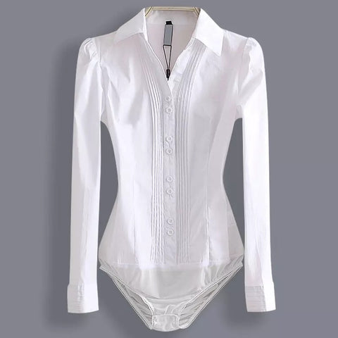 Bodysuits Women Office Lady White Body Shirt Long Sleeved Blouse Ladies