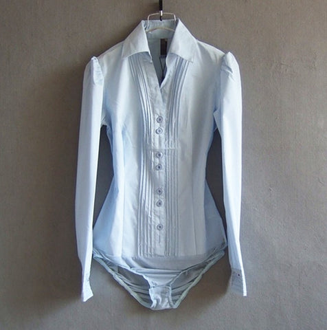 Bodysuits Women Office Lady White Body Shirt Long Sleeved Blouse Ladies