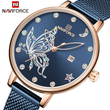 Brand Vivid Butterfly Fashion Quartz Mesh Stainless Steel Waterproof Watch