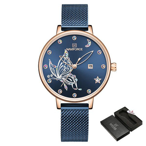 Brand Vivid Butterfly Fashion Quartz Mesh Stainless Steel Waterproof Watch