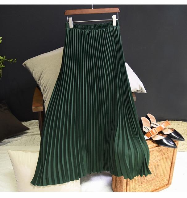 Pleated Midi Long High Waist Skirts