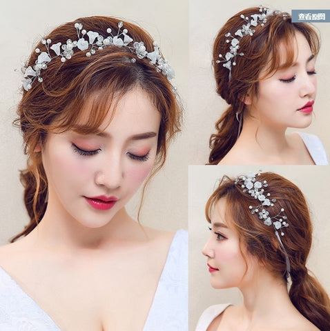 Elegant Hair Accessories Crystal Pearl Flower Headband