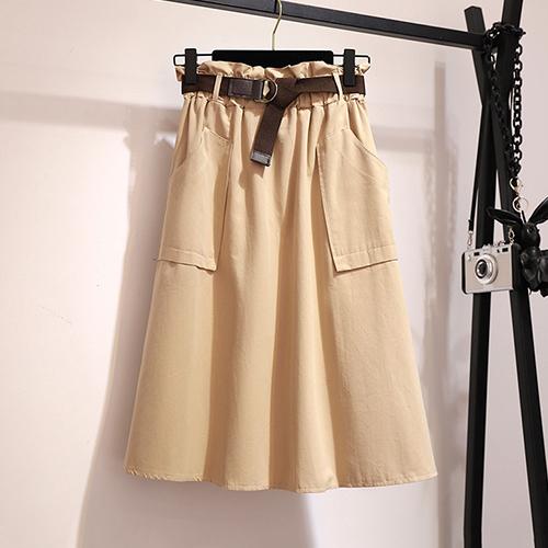 Knee Length No Belt Casual Cotton Solid High Waist Skirt